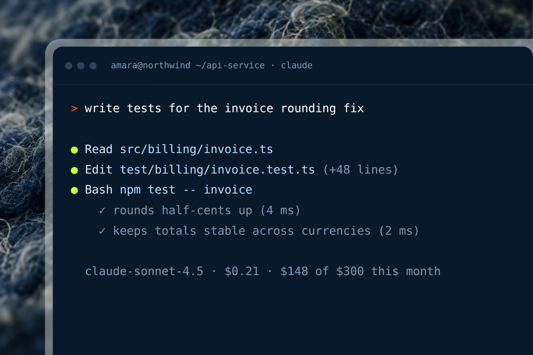 A terminal window running a coding agent session.